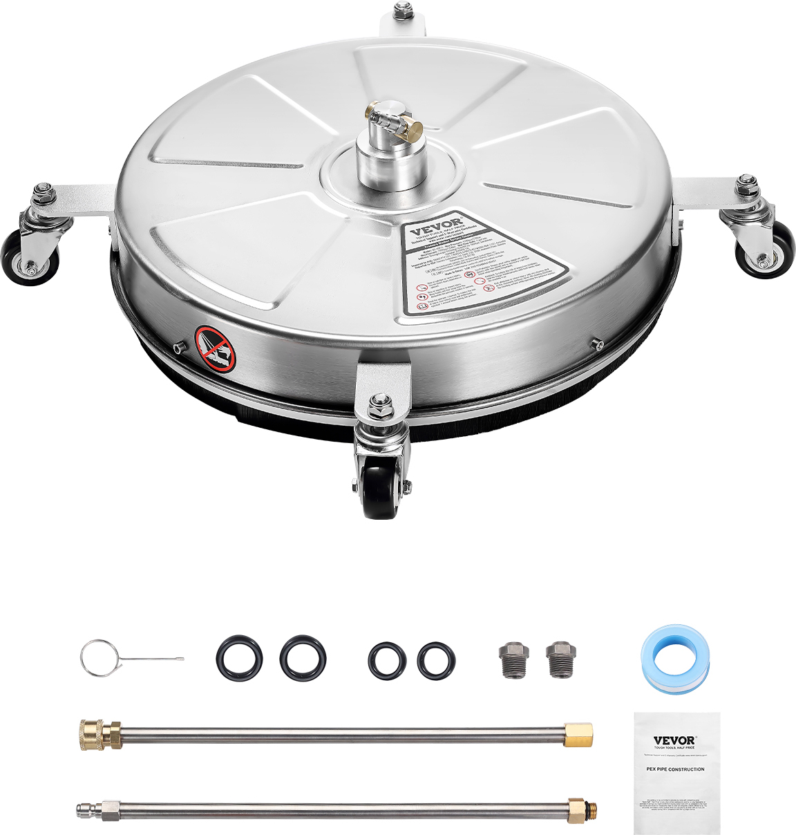 VEVOR 465 mm Hochdruckreiniger-Oberflächenreiniger, Oberflächenreiniger aus Edelstahl, Max. Druck 4000 PSI, 1/4 Zoll Schnellanschluss, für Beton, Terrasse, Deck