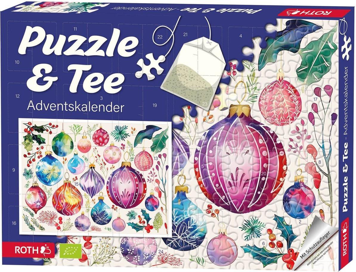 Adventný kalendár "Puzzle a organický čaj Adventný kalendár s motívom dekorácie stromčeka