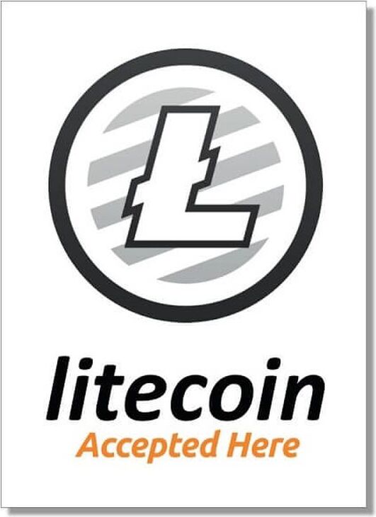 Save-Your-Bitcoins.com Aufkleber "Litecoin accepted here" 74x105 mm 10-er Pack