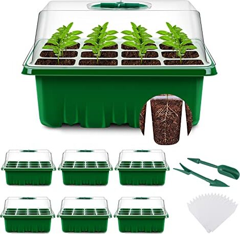 Yaungel -Innenpflanzenpropagator, Pack 6, 72 Zellmini -Gewächshaus -Propagator -Set, Sämlingsstarterschalen, Propagationsschalen -Deckelbelüftungsanla