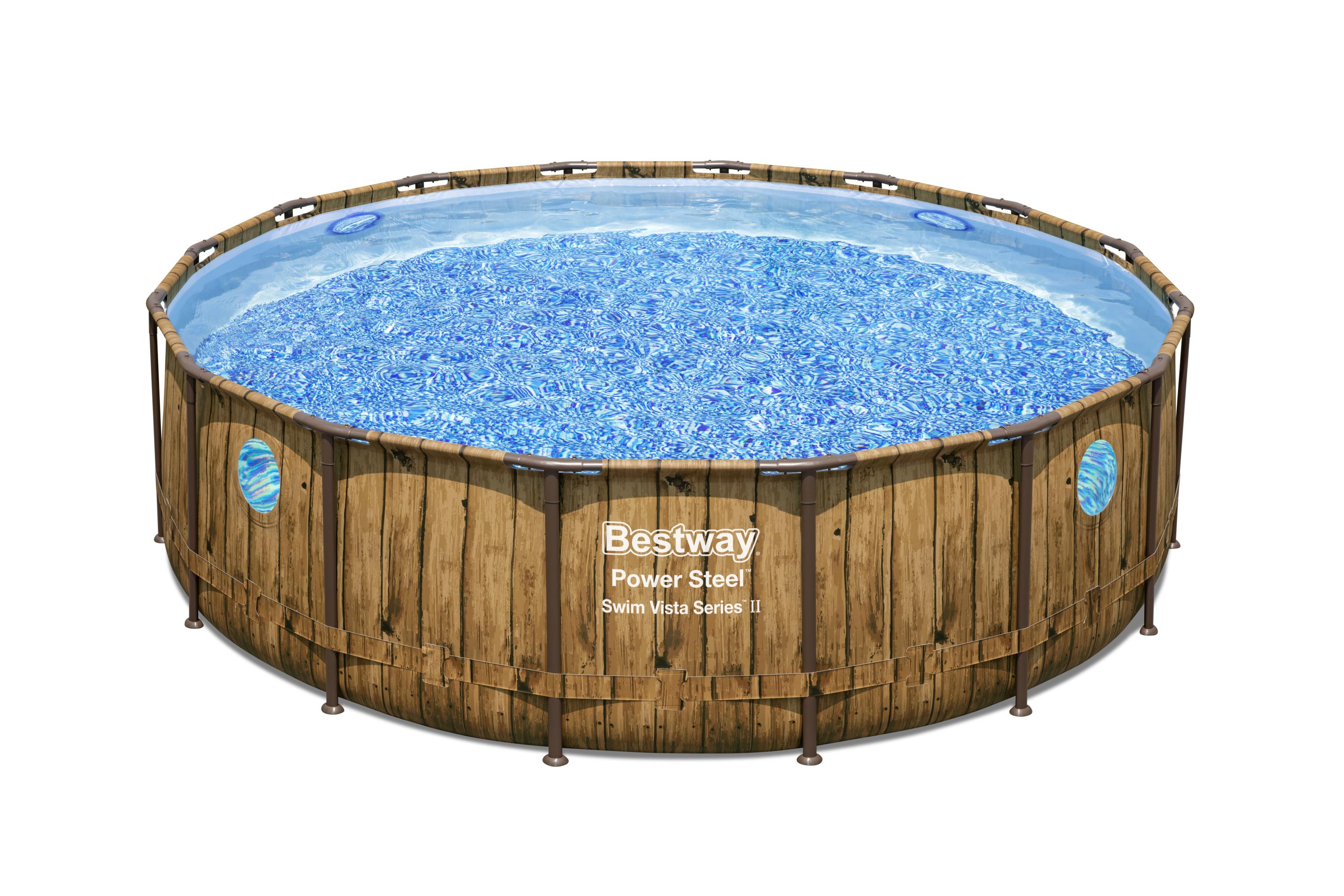 Bestway® Power Steel™ Swim Vista Series™ nadzemný bazén kompletný set s filtračným čerpadlom Ø 488 x 122 cm, vzhľad dreva (borovica), okrúhly