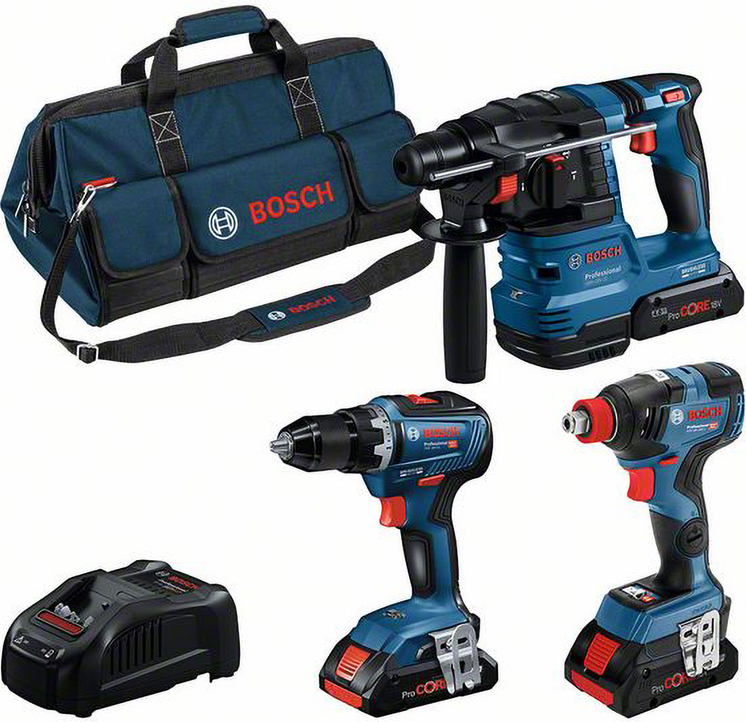 Bosch 3-dielna kombinovaná súprava GSR 18V-55 GDX 18V-200 GBH 18V-22 batéria 3x4Ah 0615A5003B