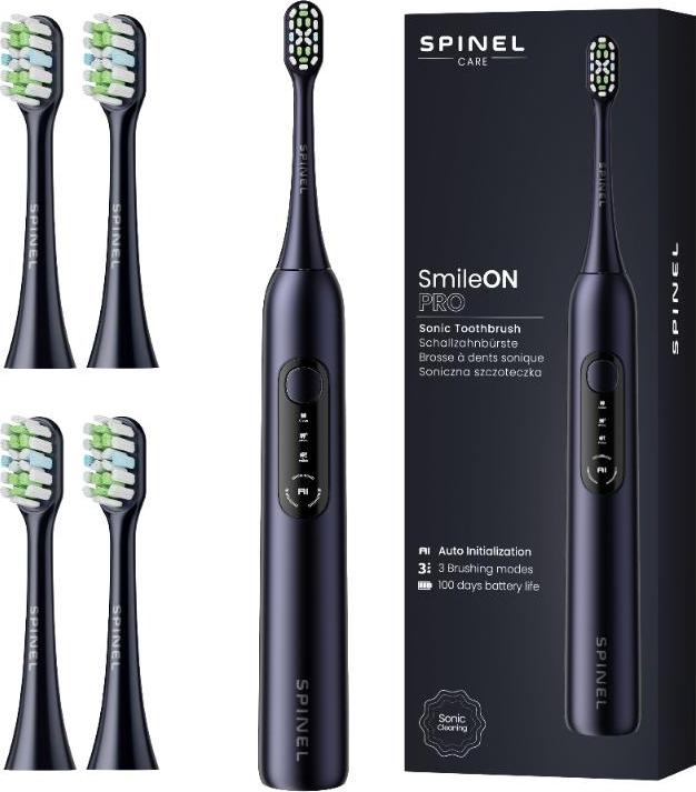 SpinelCare SmileOn PRO Black Elektrische Zahnbürste + 4 schwarze Spitzen neu