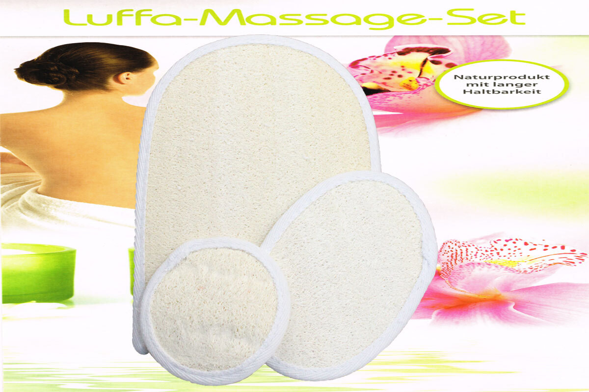 OWIM GmbH & Co. KG Luffa-Massage-Set Schwamm Natur Loofah Duschschwamm Badeschwamm Scrubber 3 Tlg.