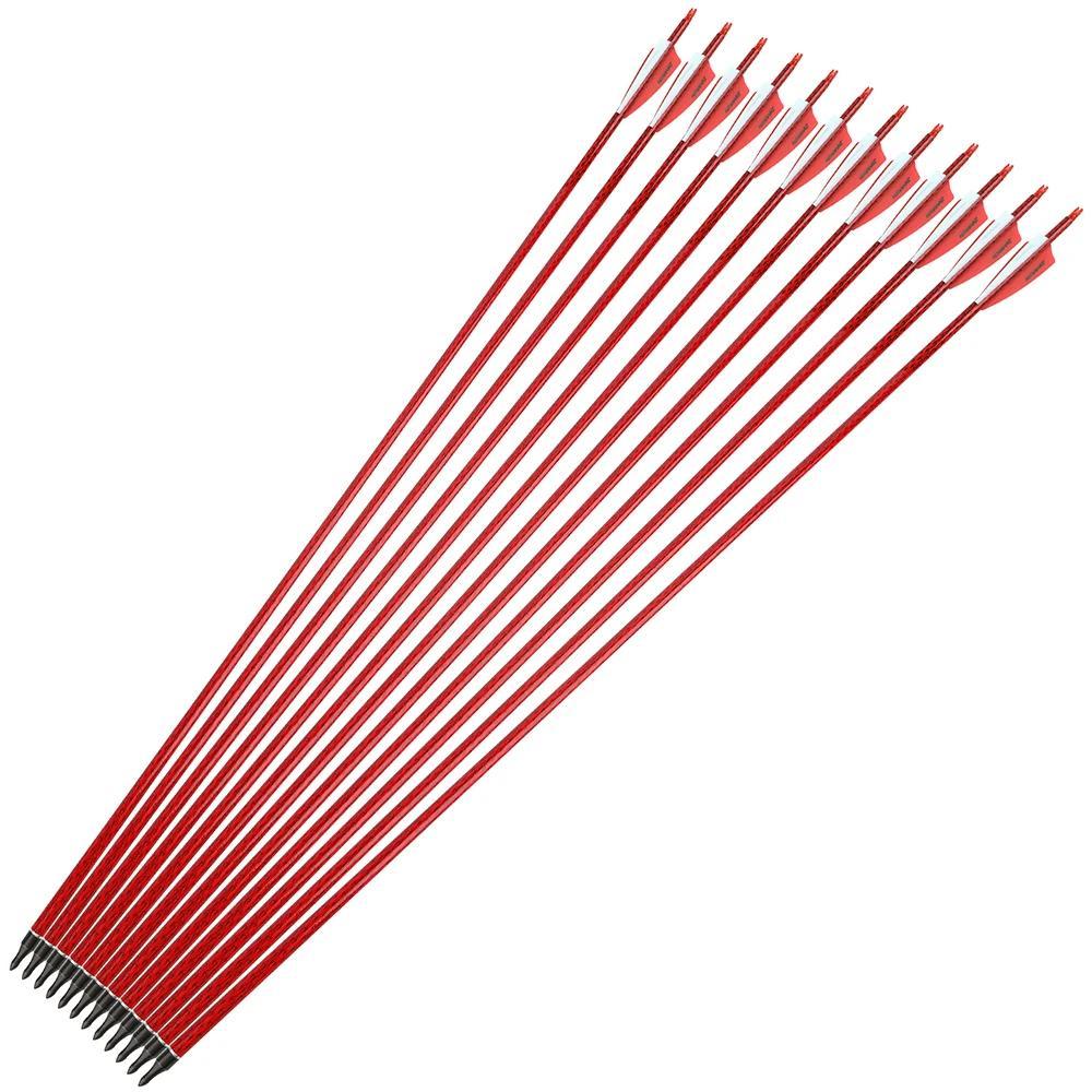 StarTech Carbonpfeile 12er Set - Spine 500 Bogenpfeile - Länge 76,2 cm - 100 Grain Schraubspitzen - Für Recurve und Compoundbogen - Training und Jagd - Rot