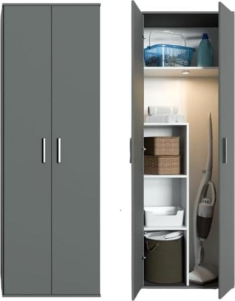 BDW, Mehrzweckschrank mit 2 Türen, 60×33×176, 4 Böden, Hauswirtschaft, Graphit