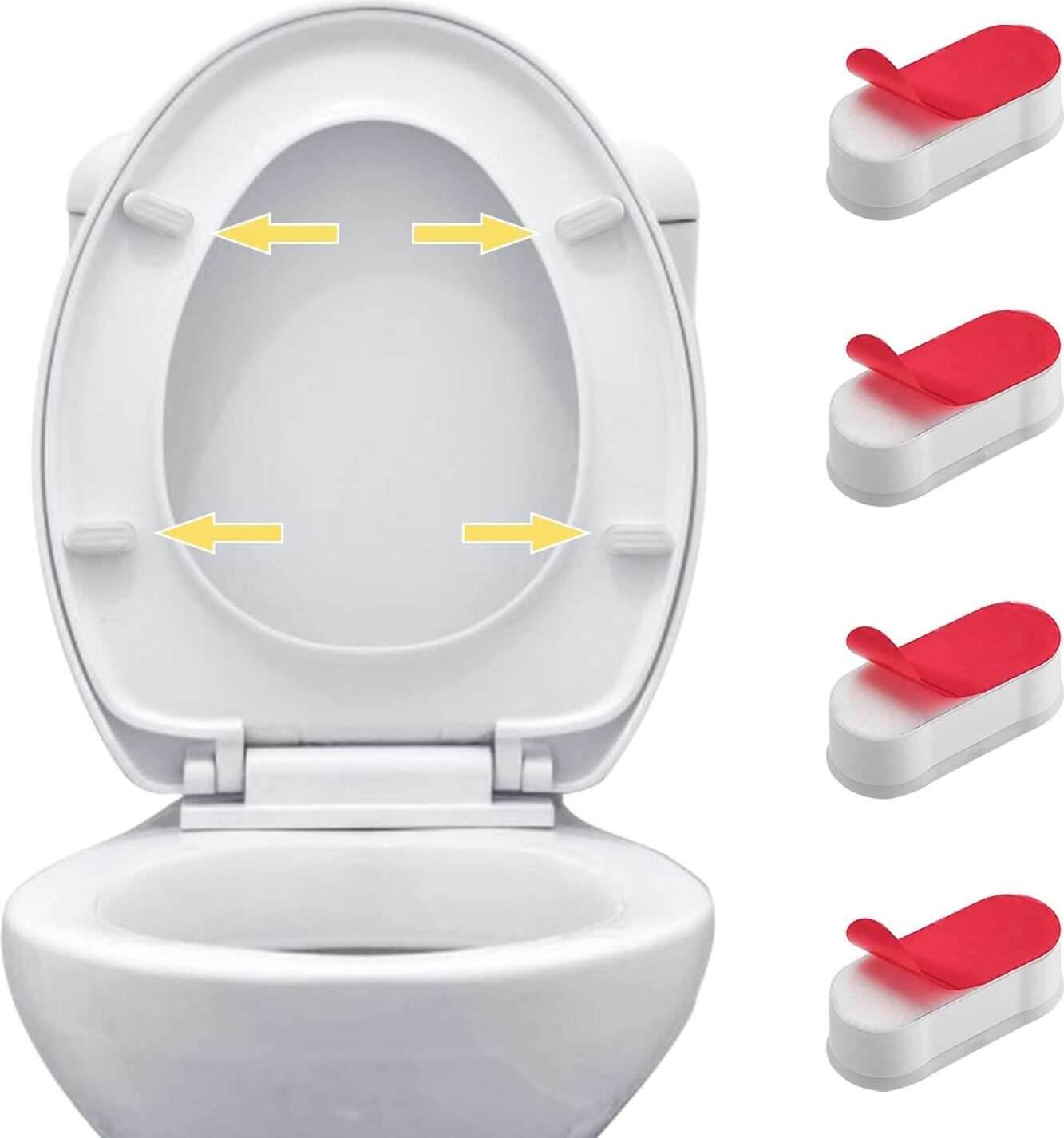 Elkuaie Universelles Toilettensitz-Stofngerset - 4er-Pack Toilettensitz-Stostange zur Verwendung mit Bidet, Deckel; Feature Klebepads, massiv, oval, 20260707-Say-KCCP-58
