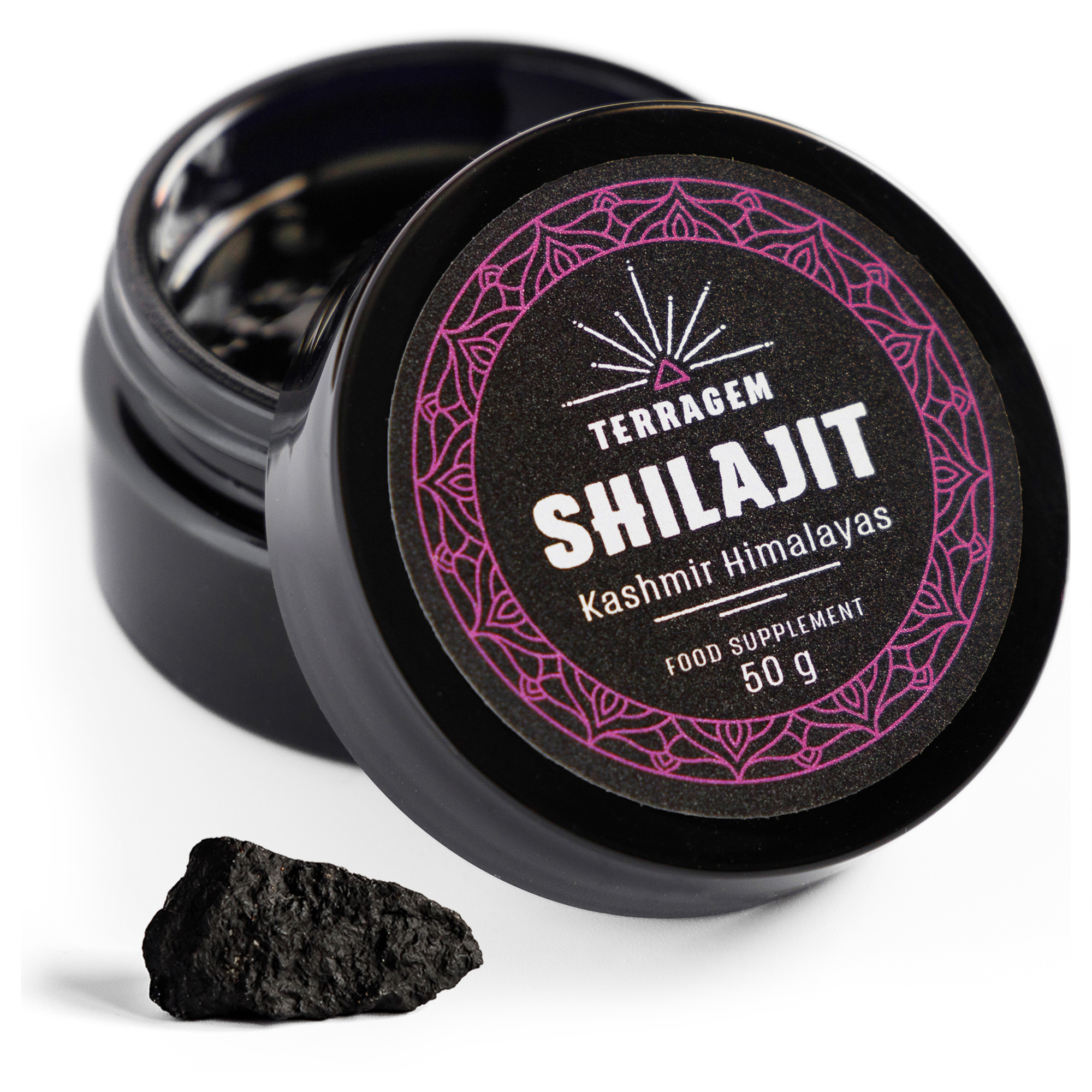 TERRAGEM Shilajit Kashmir Himalaya , Premium Mumijo, Nahrungsergänzungsmittel, Reich an Mineralien, Huminsäuren und Fulvinsäuren, 50g