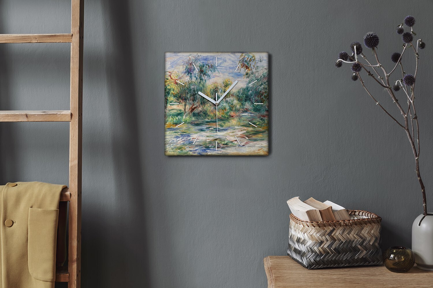 Coloray Hodiny Unikátní 30x30 cm Tiché hodiny Pro obývací pokoj a kuchy Nástnné hodiny Plátno Bílé ruiky hodin - Les