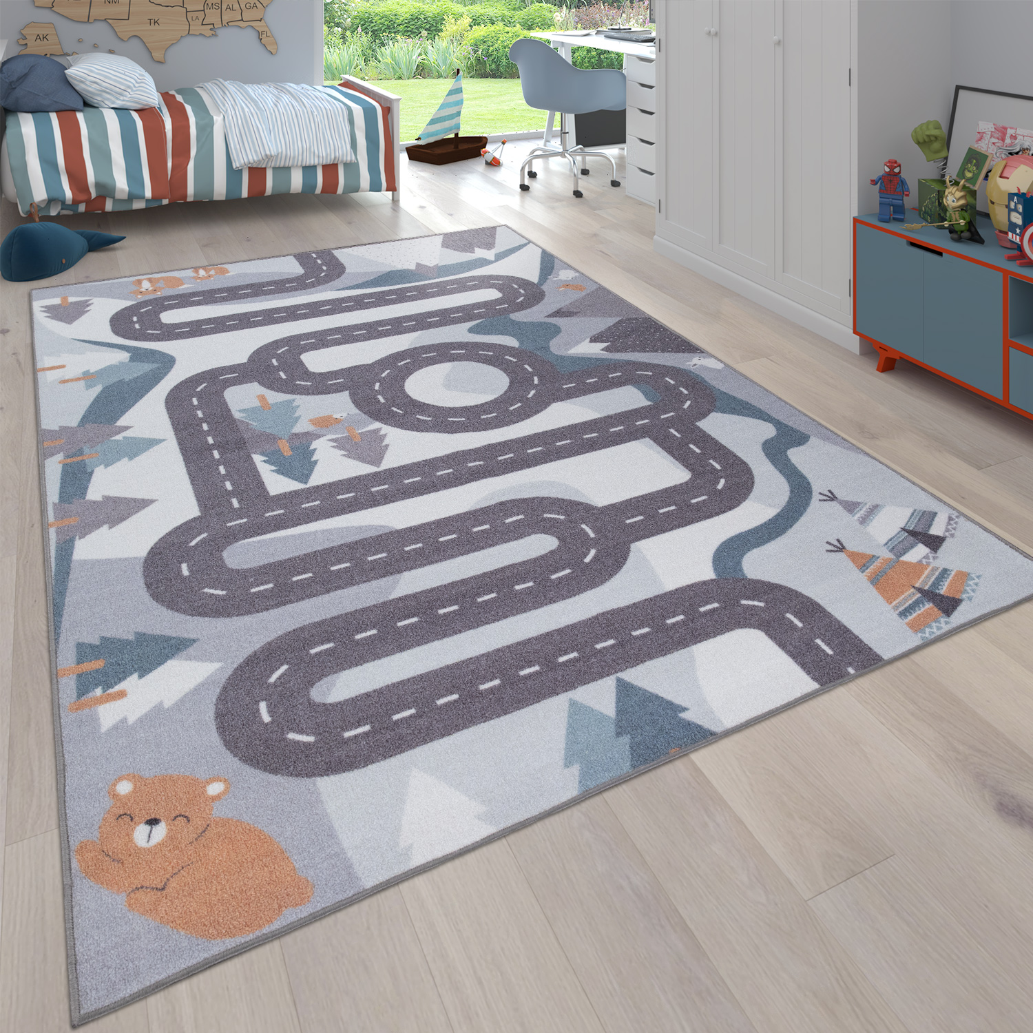 Kinderteppich Straßenteppich Spielteppich Kinderzimmer Straße Teppiche 130*100cm