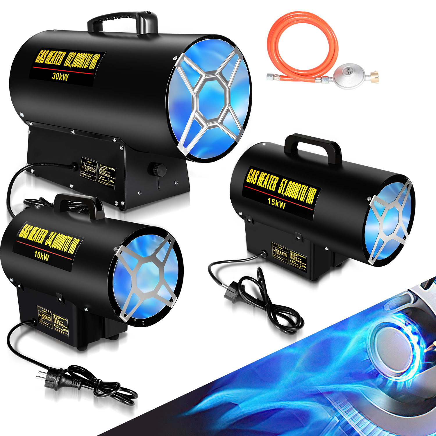 Jayseuw plynový ohrievač ohrievač ventilátora 15kW plynový ohrievač plynový kanón plynový ohrievač Stavebný ohrievač pre 225㎡ dielne, cestné mosty, železničné letiská Údržba strojov