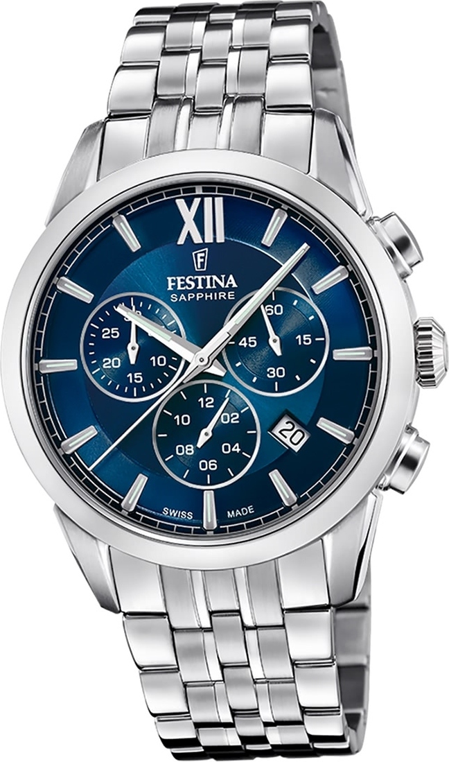 Festina pánske hodinky z ušľachtilej ocele strieborné Festina Swiss made náramkové hodinky D2UF20040/2