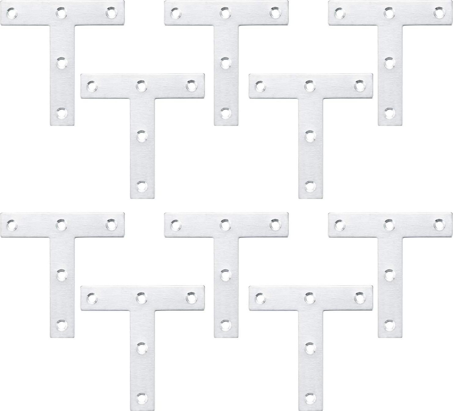 Markenlos Set von T-förmigen Eckhaltern - Edelstahl - 10 Stück - 80 x 80 x 1,5 mm