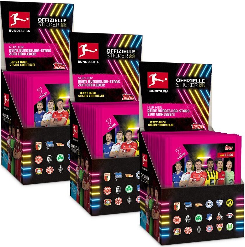 Topps Bundesliga Sammelsticker 2022/23 - 3 Displays (150 Tüten) PORTOFREI nach Deutschland!!!