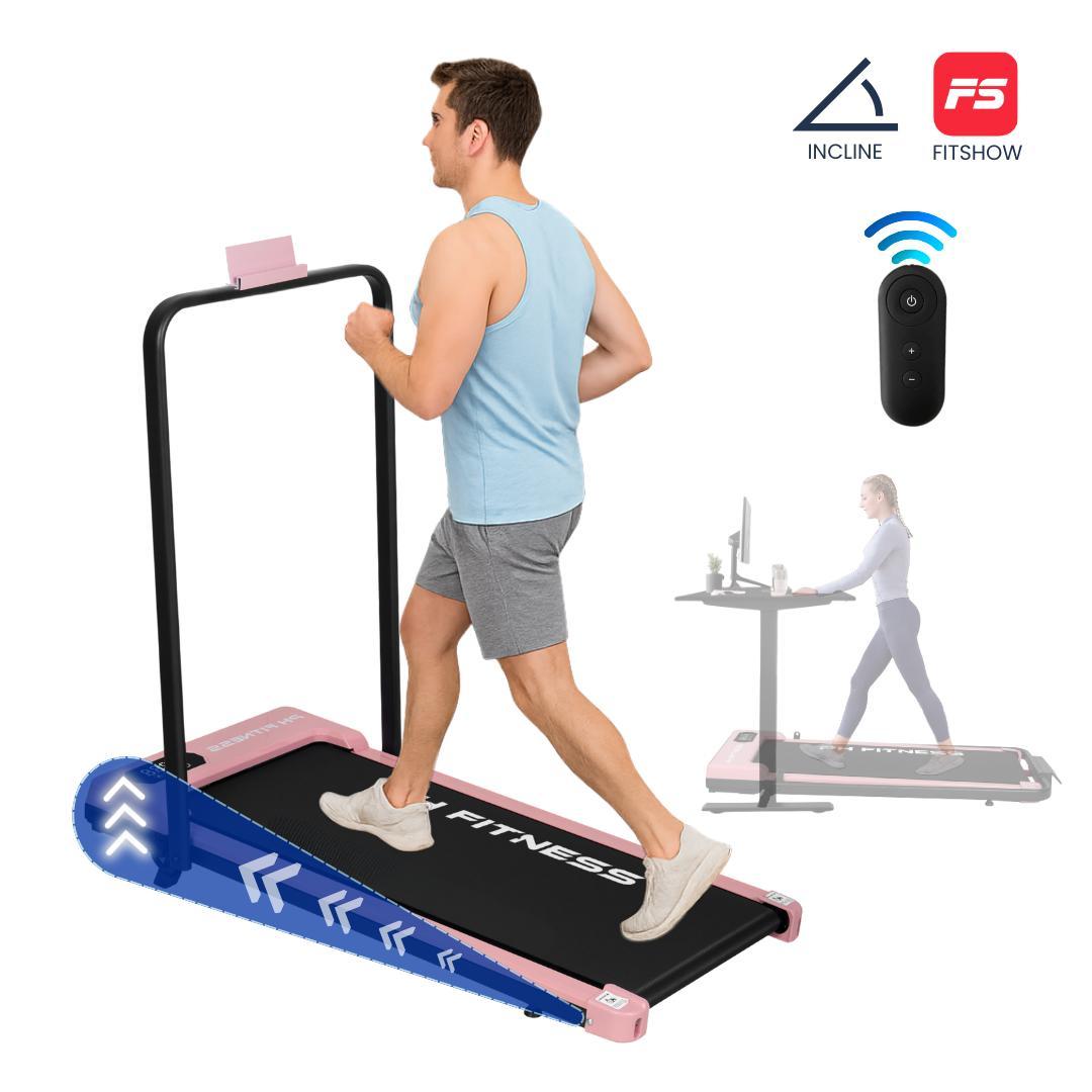 PH Fitness B3F skladací bežecký pás - WalkingPad s madlom a držiakom - motor 1,3 hp, 1-8 km/h, 100 kg - diaľkové ovládanie, manuálny sklon, Bluetooth