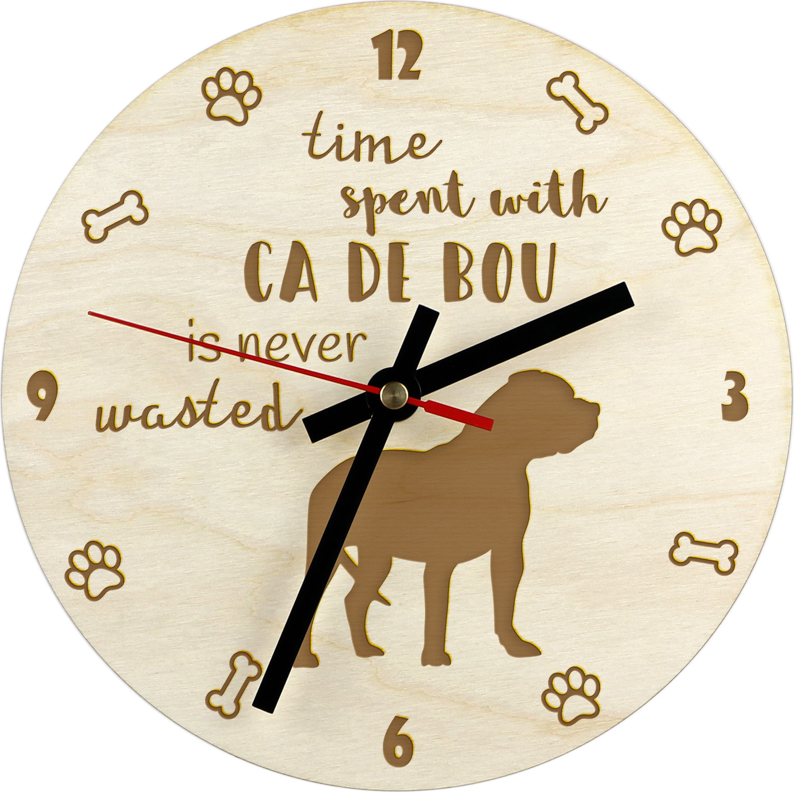 Majorca-Dogge, Ca de Bou, Mallorca Mastiff - Uhr mit Hund, Holzuhr mit Gravur, personalisierte Uhr von Art-Dog