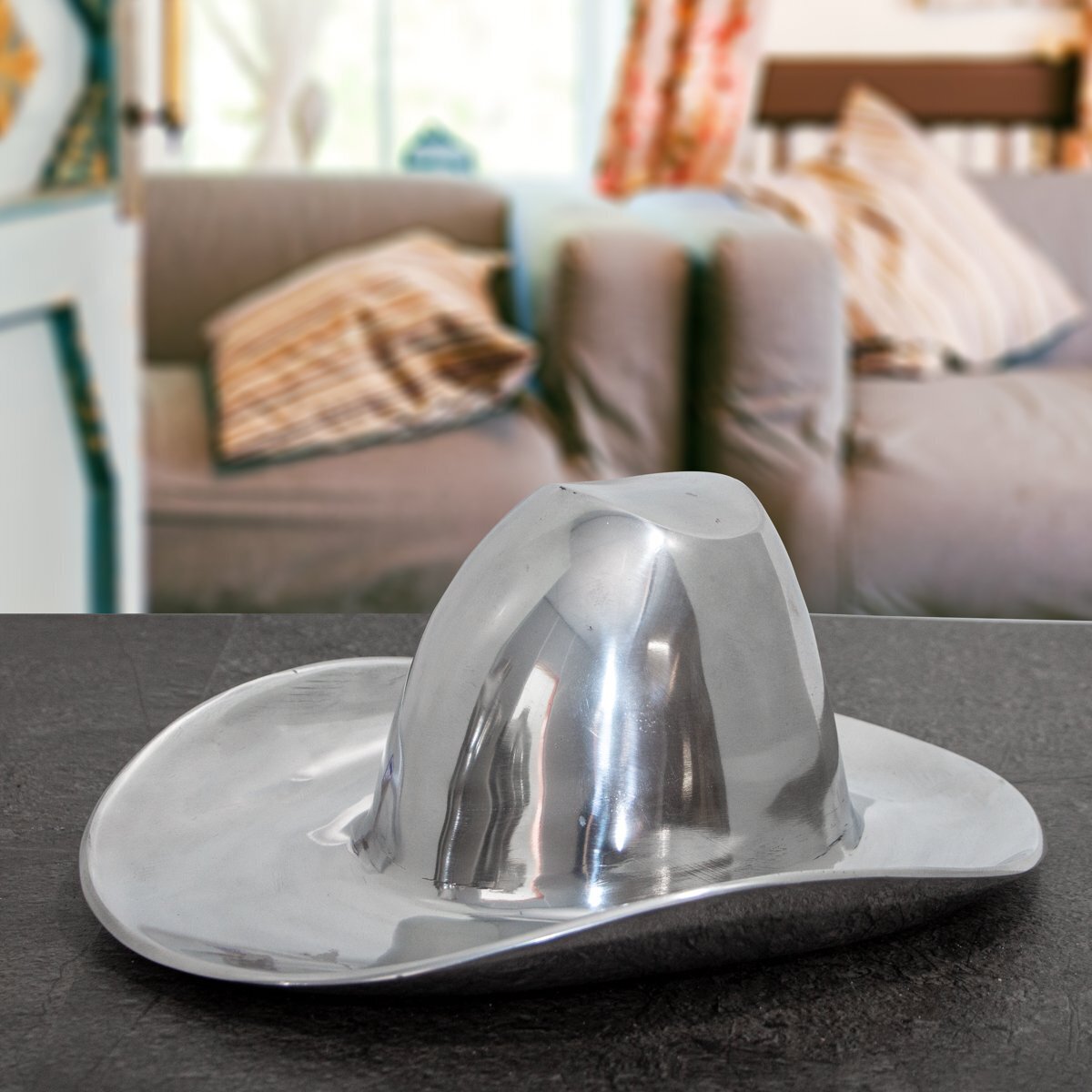 Antikas Obstschale, Oval, Aluminium, glänzend, Hutform