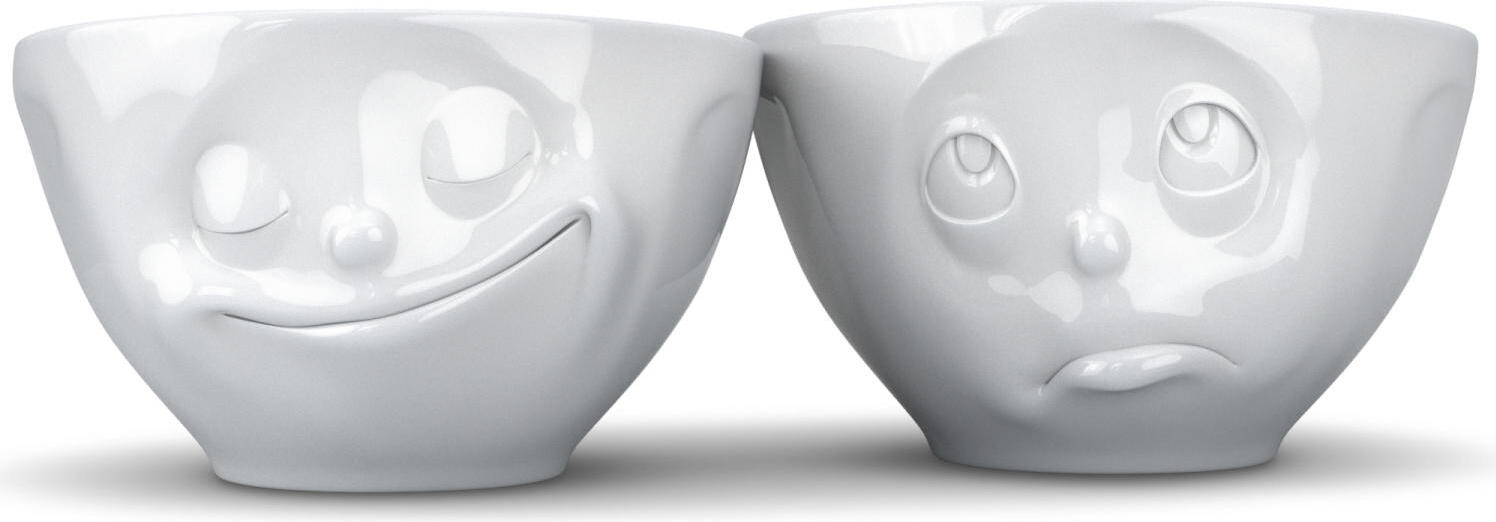 FiftyEight Set De 2 Coupelles Humeur Bisou/Rire – Porcelaine Blanche Fun Et Originale
