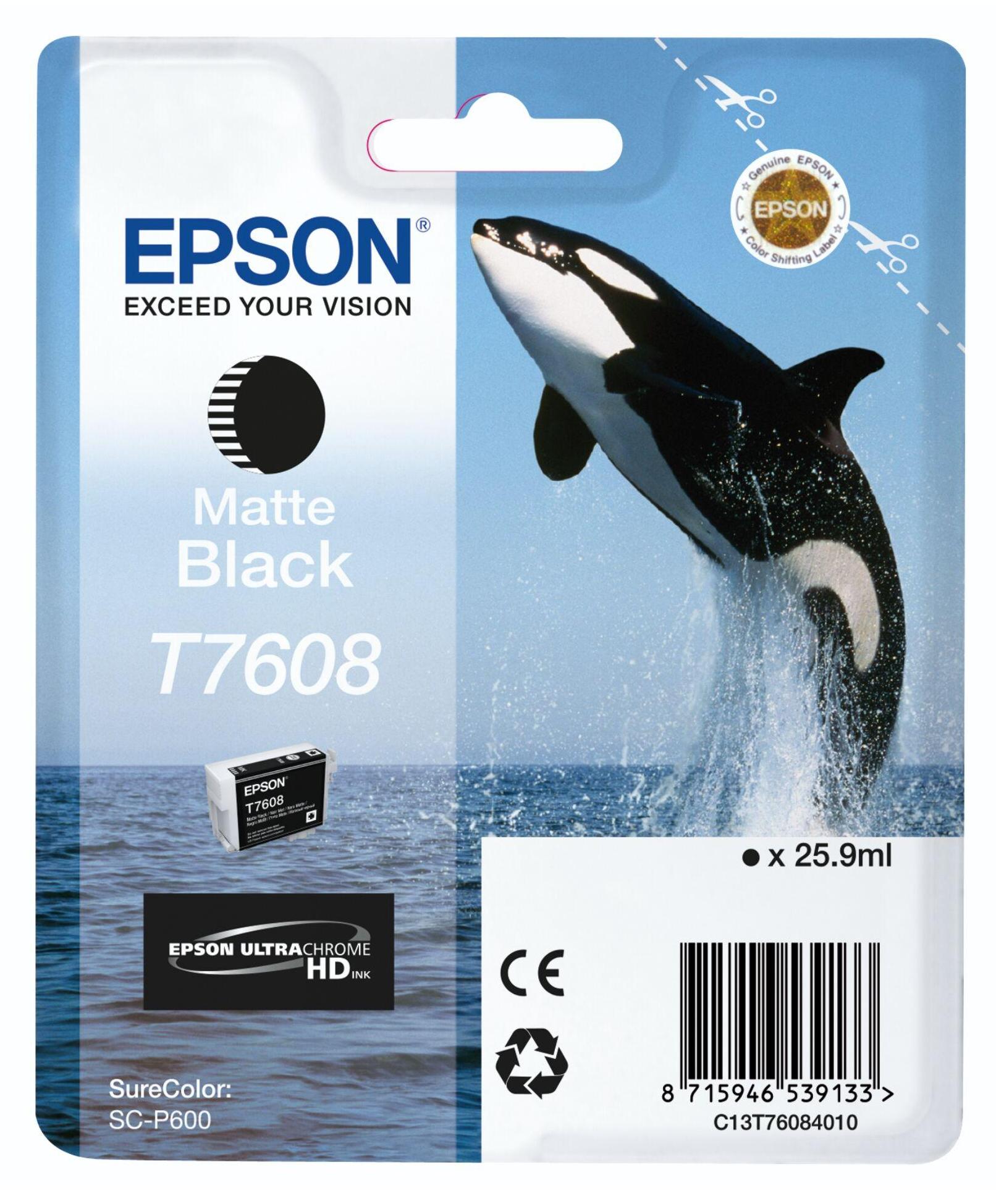 Epson T7608 M Black, Matne čierna, 25,9 ml, 1 kusov, Balenie po jednom kuse