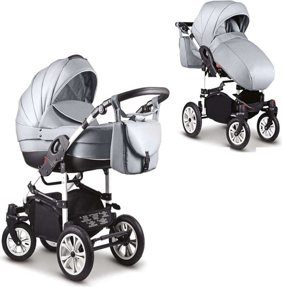 Kinderwagen-Set Craft 2 in 1 in Hellgrau-Schwarz - 13 Teile - in 18 Farben erhältlich
