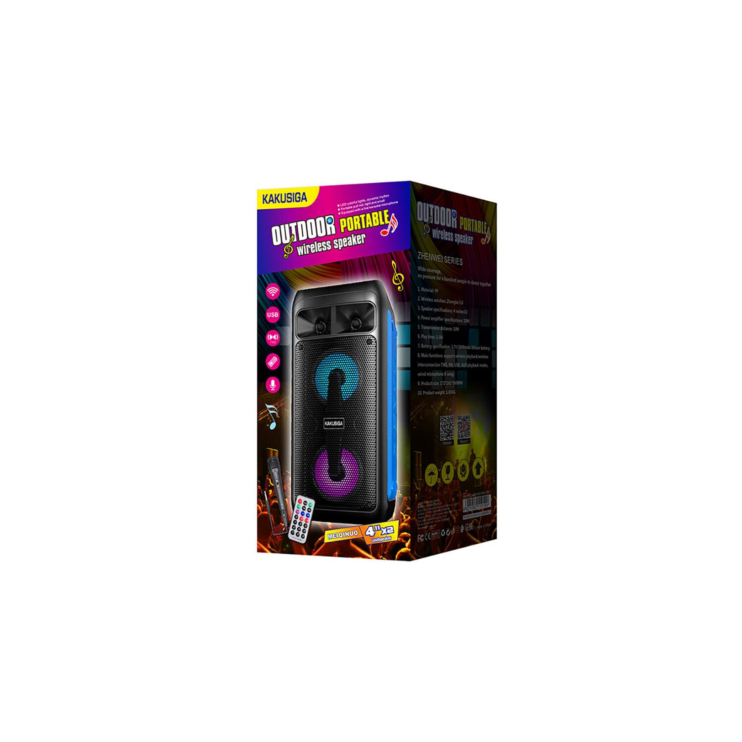 Karaoke mikrofón Bluetooth Prenosný reproduktor 2x 4" Bezdrôtový vonkajší pohodlný reproduktor Box Diaľkové ovládanie Hudba MP3 čierna