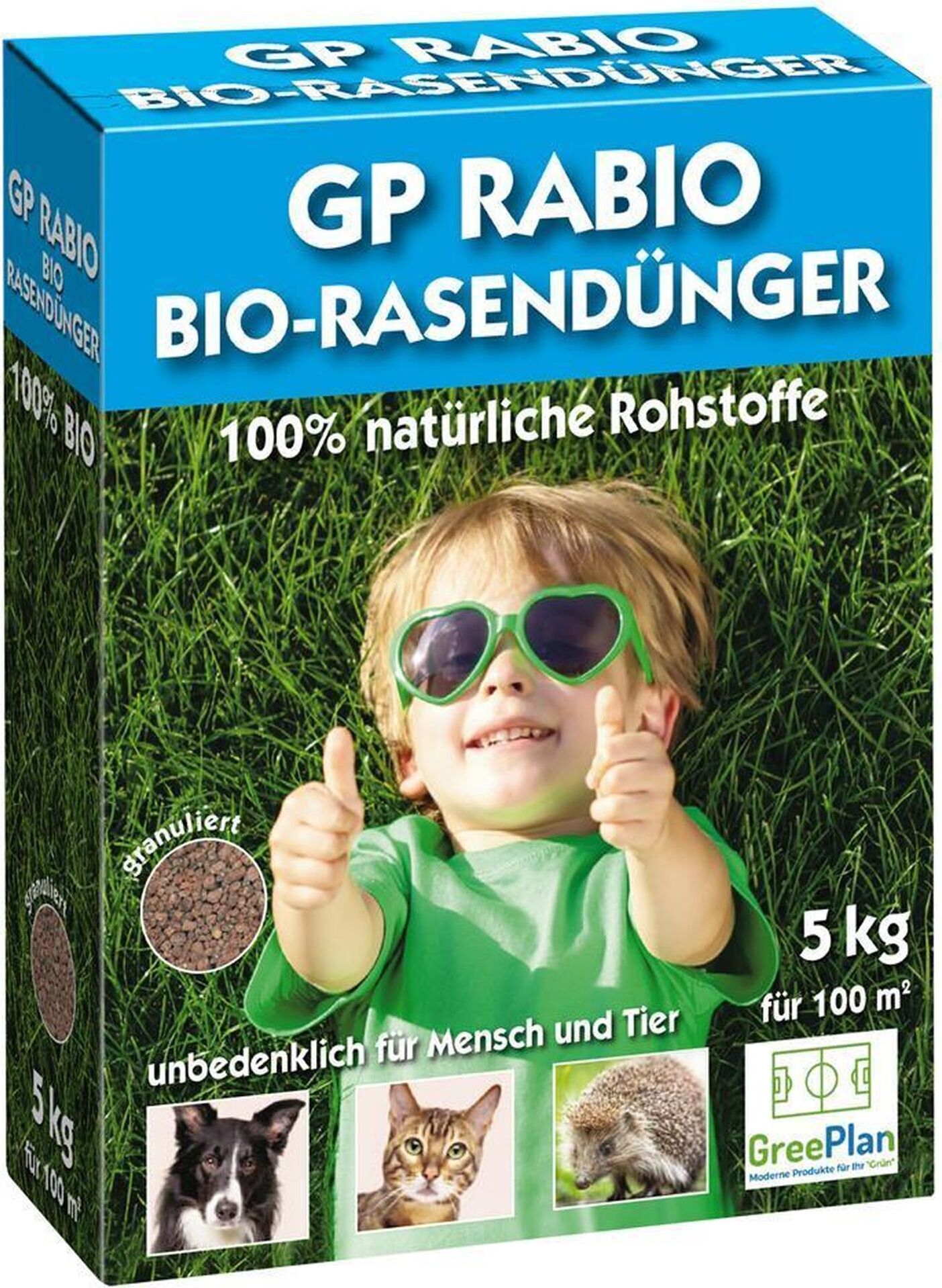 Green Plan GP RabioRasendünger org. Rasendünger 5kg Karton 100 m² NPK-Dünger 9+3+6 818