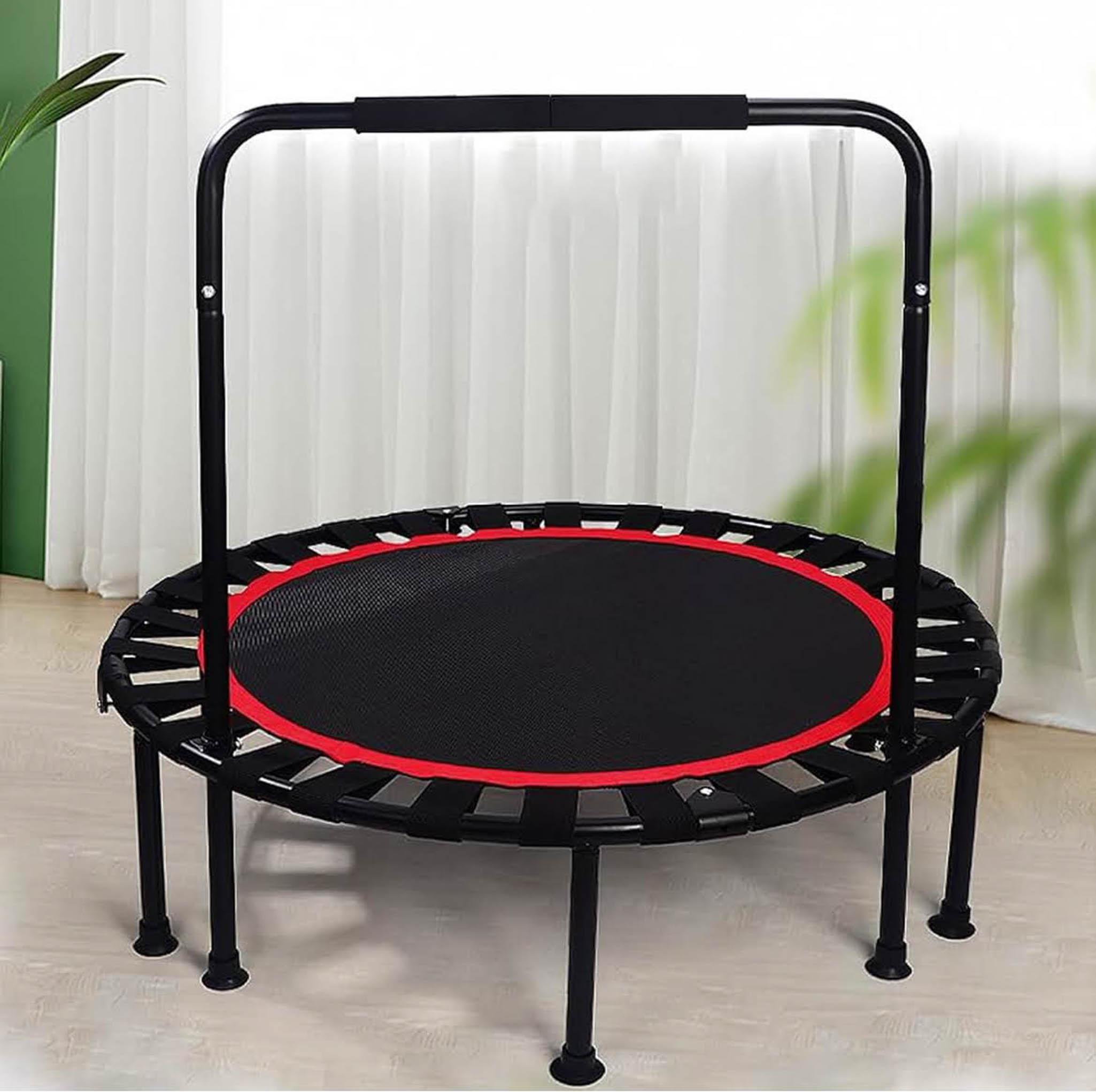 SESAMIS skladacia fitness trampolína, nosnosť 200 kg, protišmyková, tichá, nastaviteľná výška zábradlia, ideálna na vnútorné aj vonkajšie použitie