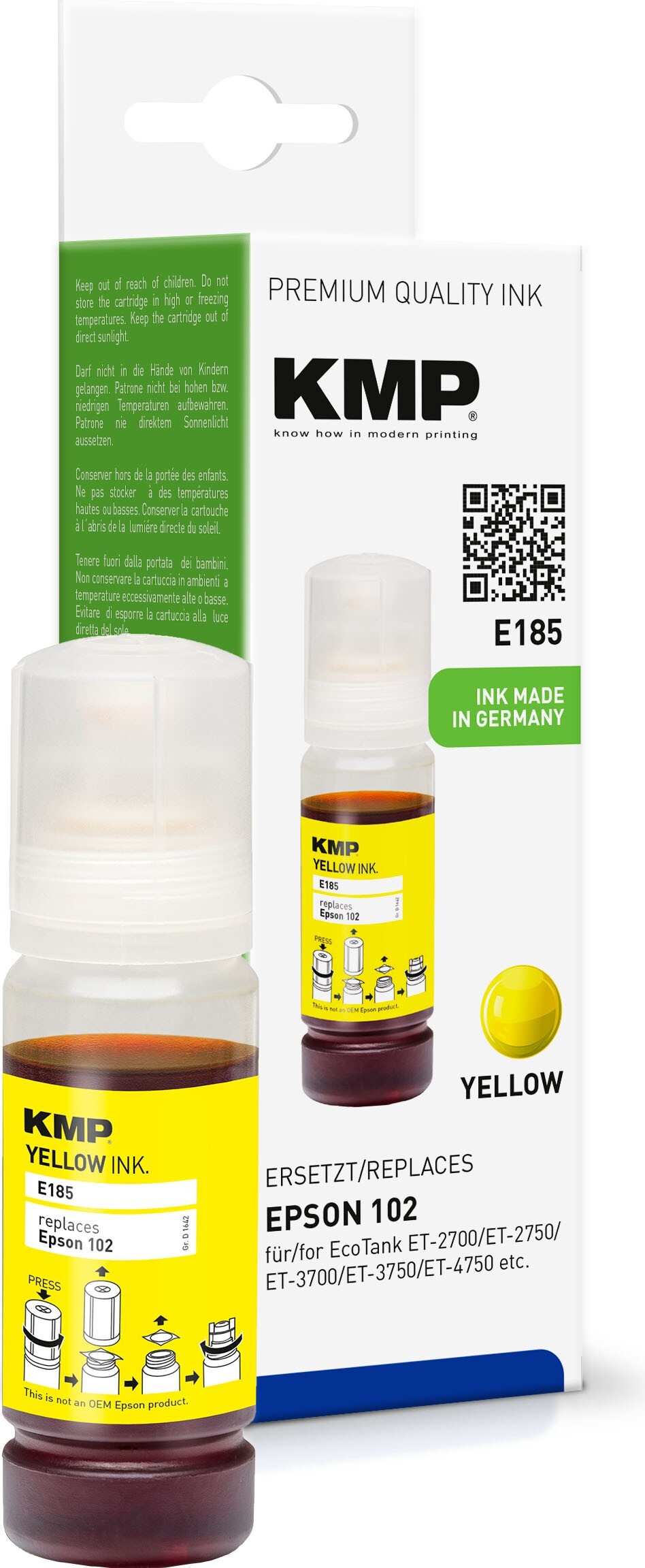 KMP E185, Žltá, 70 ml, 1 kusov, 6000 strany, Balenie po jednom kuse