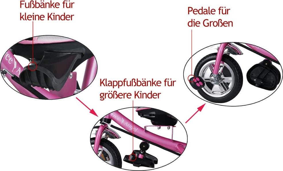 B2X 3-in-1-Dreirad in Pink mit Elternlenkung und Sonnendach