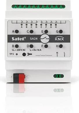 Satel KNX-SA24, Spínací akčný člen, Pripevnenie na DIN lištu, 8 kanály/kanálov, IP20, Biela, AC