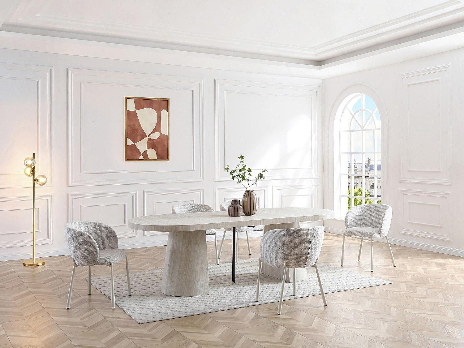 Vente-unique Stuhl 6er-Set - Tweedstoff & Metall - Creme - SIJOLA