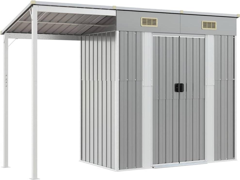 vidaXL Záhradný prístrešok s predĺženou strechou svetlosivý 277 x 107 x 181 cm oceľ
