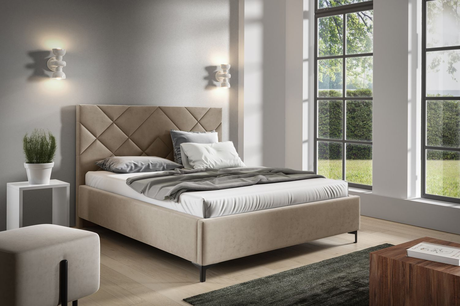 Čalúnená posteľ 140x200 ODETA 11 - svetlo béžová