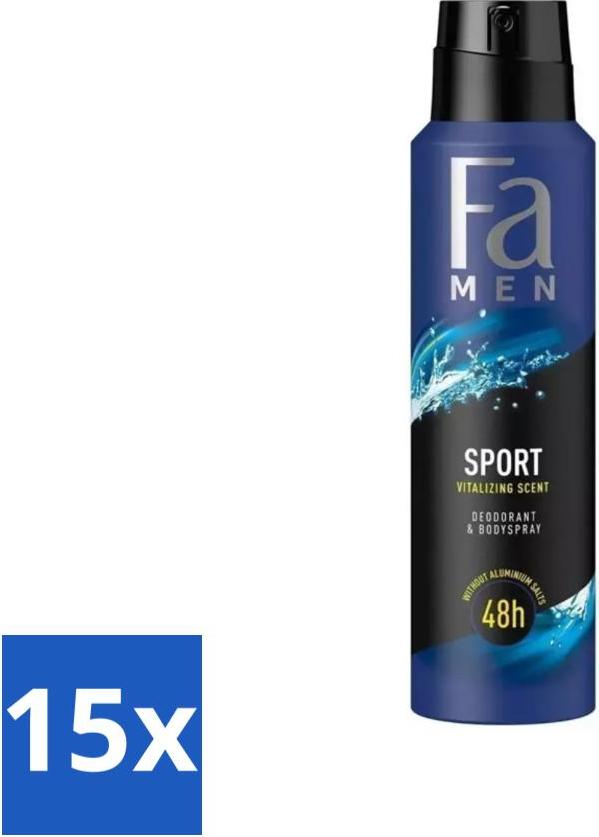 Fa Pflege Fa Men - Sport - Deodorant Spray - Vitalisierender Duft - 150 ml - Vorteilspack - 15 Stücke 8721415