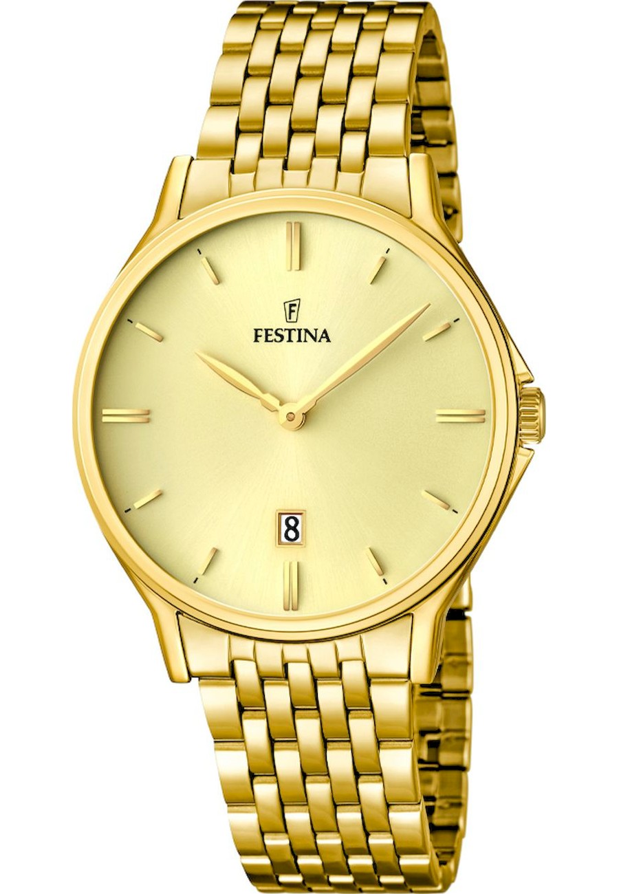 Festina Pánske klasické hodinky F16746/2 z nehrdzavejúcej ocele Quartz náramkové hodinky zlaté UF16746/2