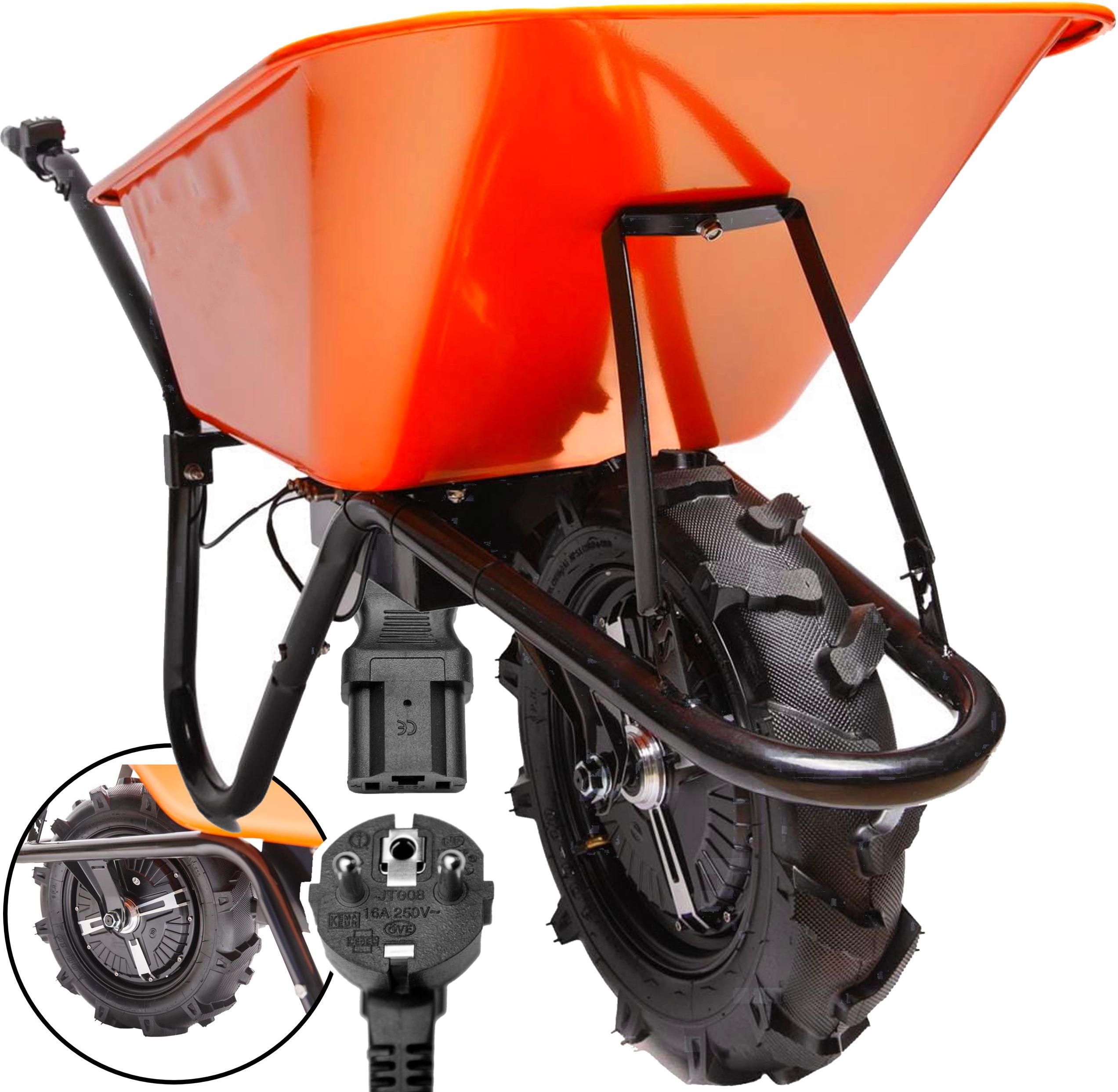 KRAFT&DELE | Akku Schubkarre, mit 24V Antrieb, 150kg, 12Ah, 80l, für Garten, BAU, Stall, Schiebkarre, Gartenkarre, Gartenschubkarre KD3125