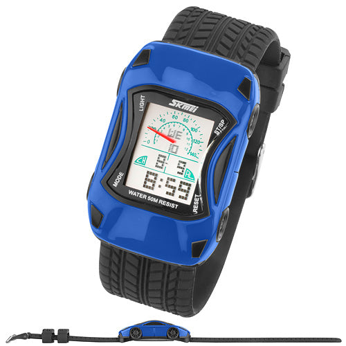 Taffstyle Kinder Armbanduhr Bunte Silikon Kinder Auto Armbanduhr Digital Quartz Alarm,Stoppuhr, Blau