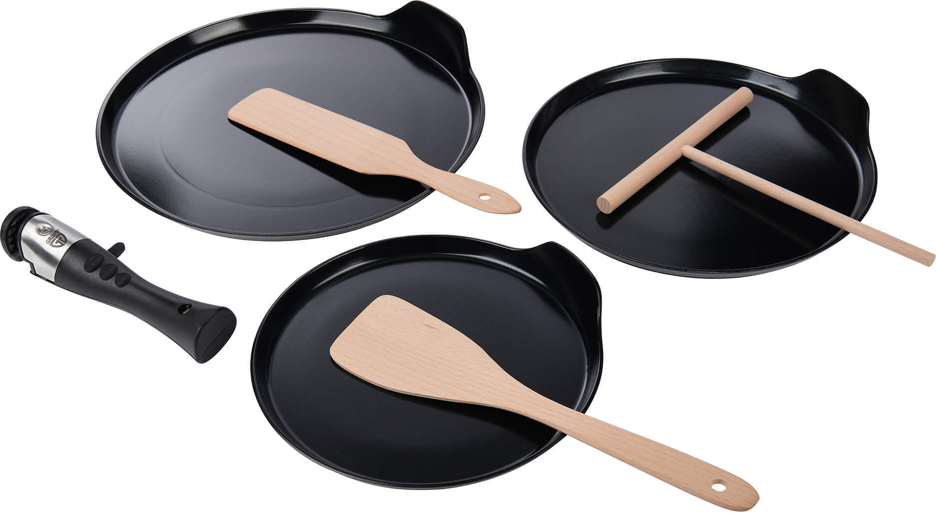 Gräwe Crêpes Pfannenset 7-teilig, inkl abnehmbarer Griff, Crêpes Zubehör