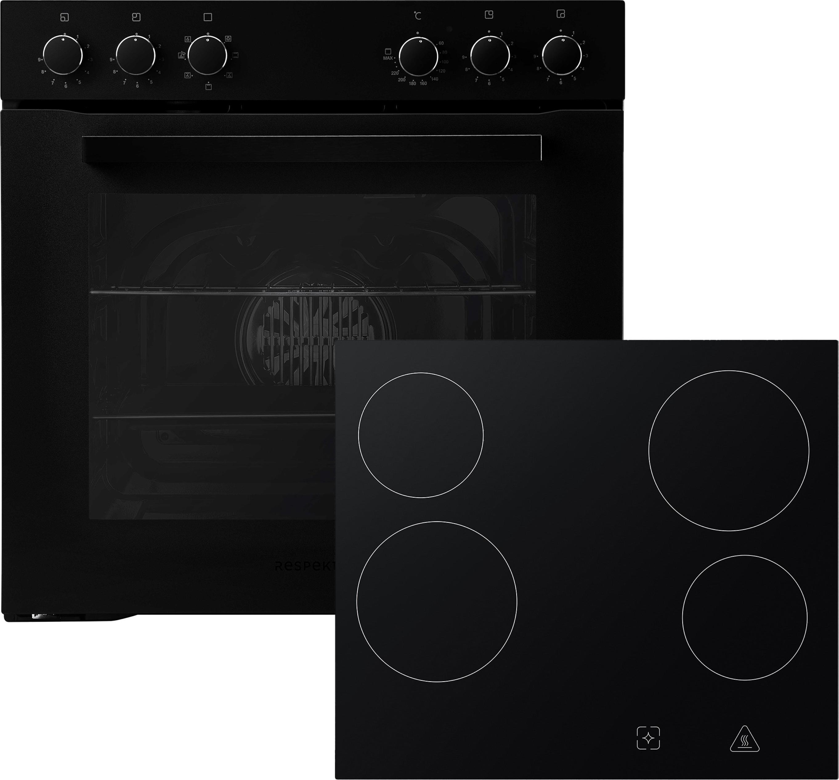 Backofen Herdset Einbau Matt Schwarz Kochfeld Rahmenlos 72L Respekta HS2001MS-26