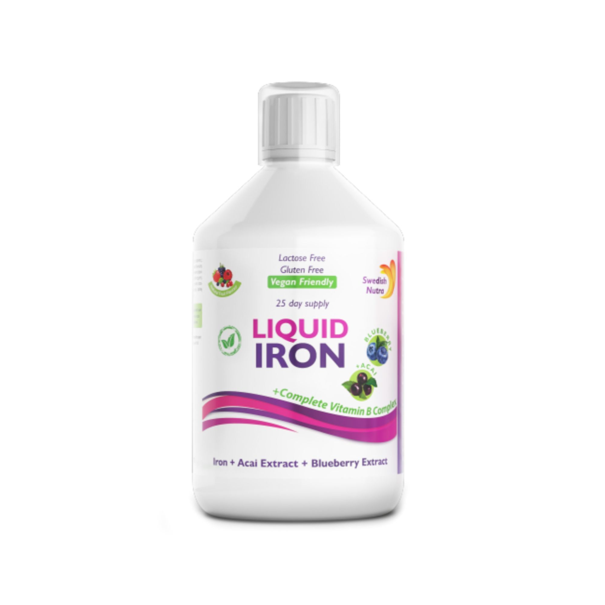 Swedish Nutra Liquid Iron Eisen Vitamin B Komplex verringert Mdigkeit strkt Immunsystem - natrlicher Fruchtgeschmack 500 ml 1050