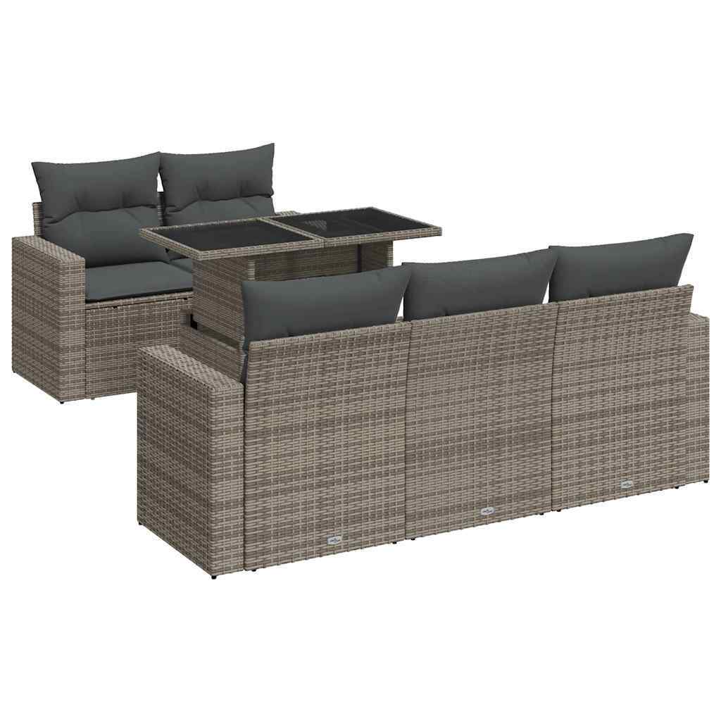 Syfax 6-tlg. Garten-Sofagarnitur mit Kissen Grau Poly Rattan 4713326251