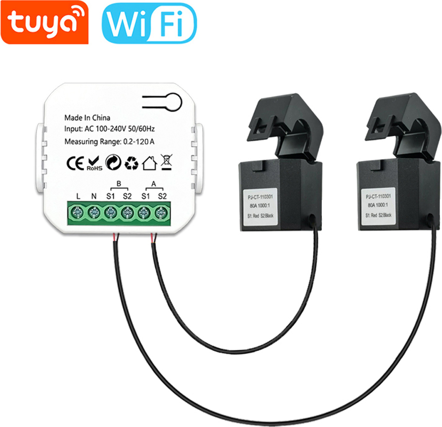 Aibecy Tuya WiFi Stromspannungsmesser App Tägliche und monatliche Abfrage des Gesamtstromverbrauchs mit Leistungseinstellungsfunktion, 2CT
