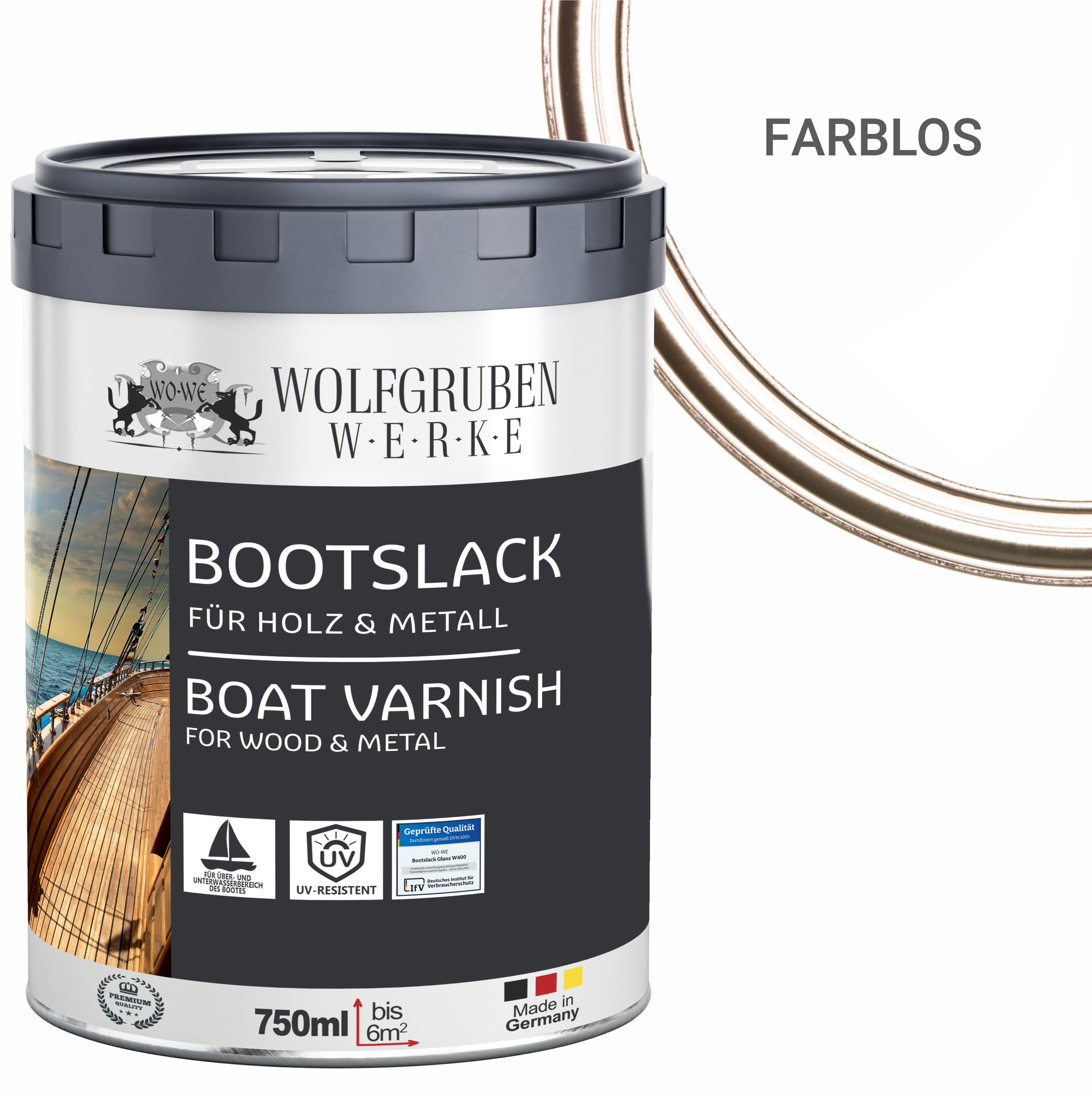 WO-WE Bootslack Parkettlack Schiffslack für Holz Boot Schiff W400 Matt Farblos - 750ml