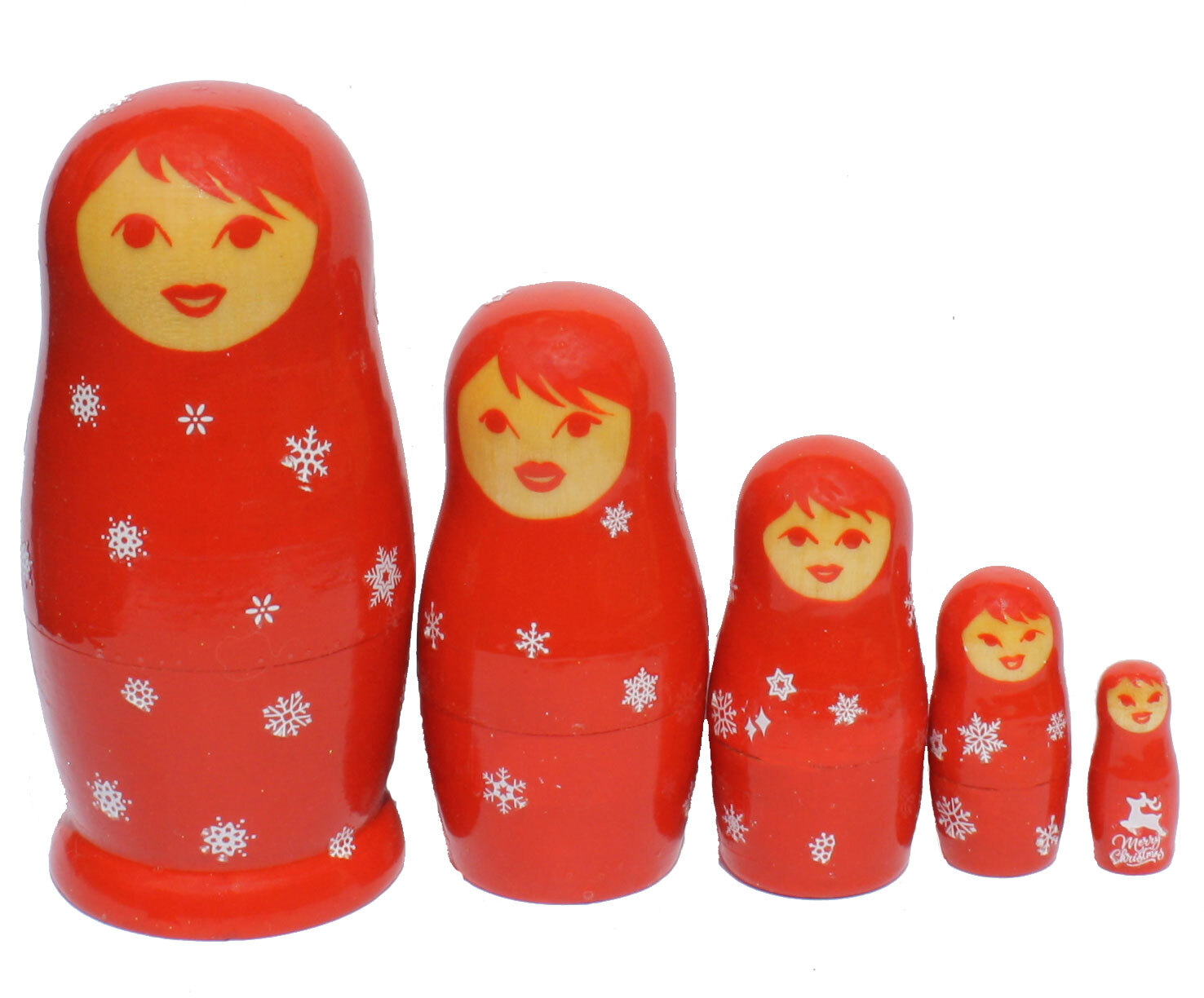 Matroschka Matrjoschka Puppen Babuschka Figuren aus Holz Schneeflocken 5 Puppen 11cm 4733