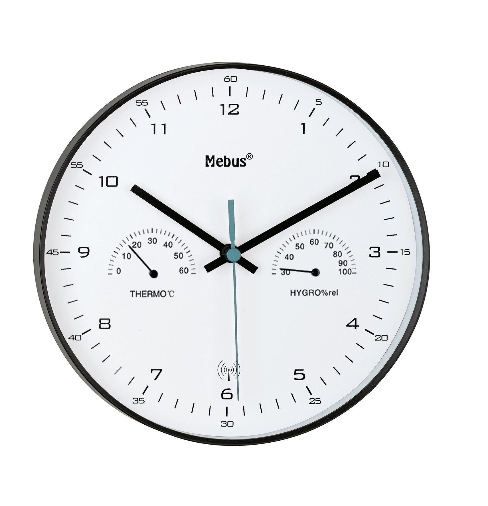 Rádiom riadené nástenné hodiny s teplomerom/vlhkomerom, čierne