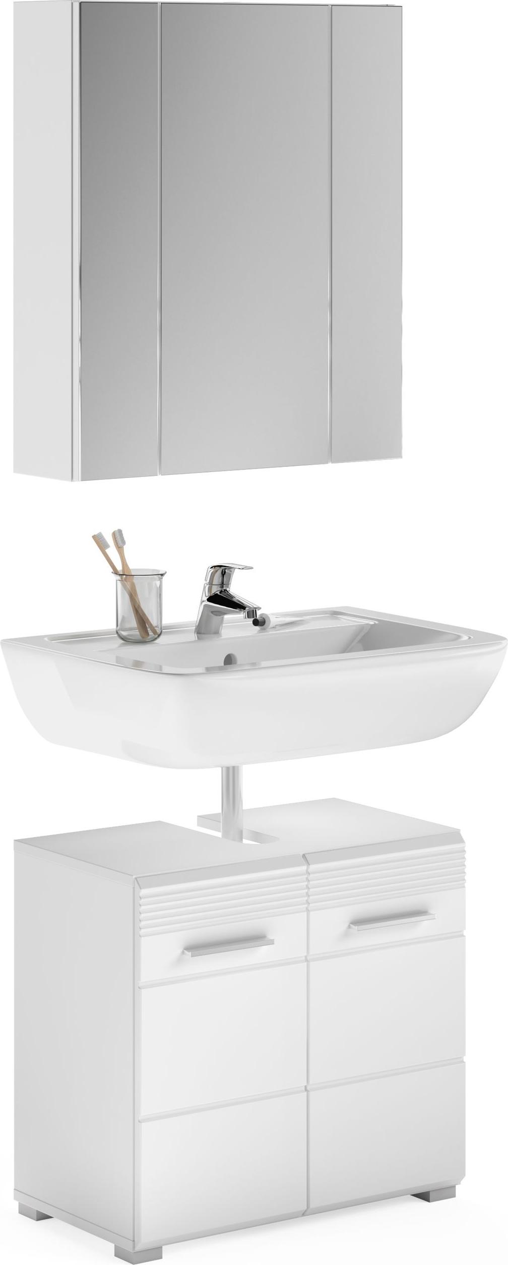 Xonox Linus Badkombination 2-teilig Weiß / Weiß Hochglanz, LED-Beleuchtung:mit LED-Beleuchtung X18A9B06