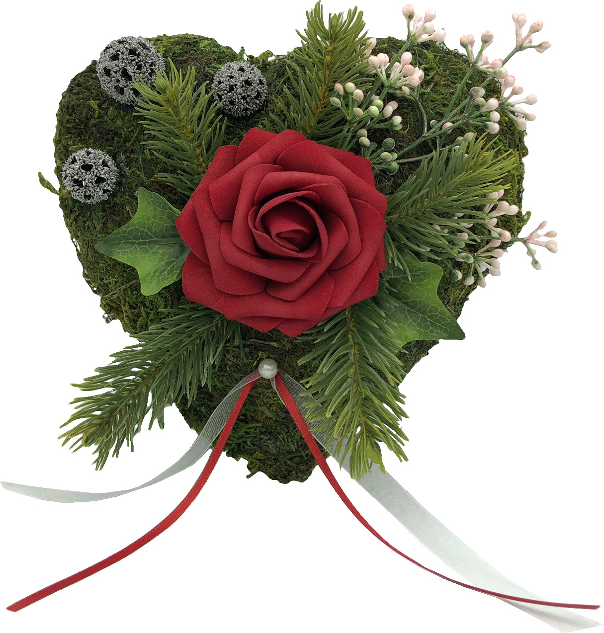 Radami Grabgesteck Grabschmuck Moosherz Grabherz Trauerherz Grab Herz Gesteck Rose Rot