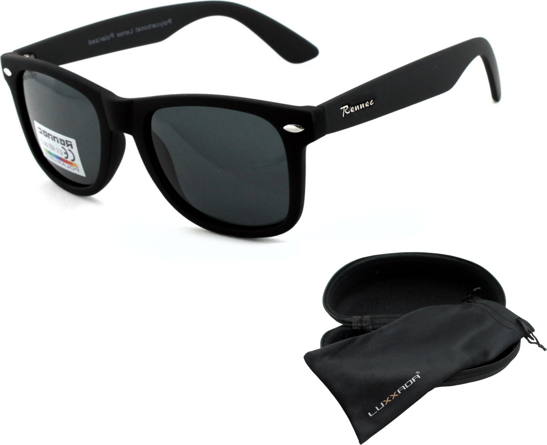 Retro Sonnenbrille Polarisiert Schwarz Getönt Nerd Brille 50er 60er Jahre Sixty Brille Markenbrille Rennec Brillenbox P11SW-Schwarz-BOX