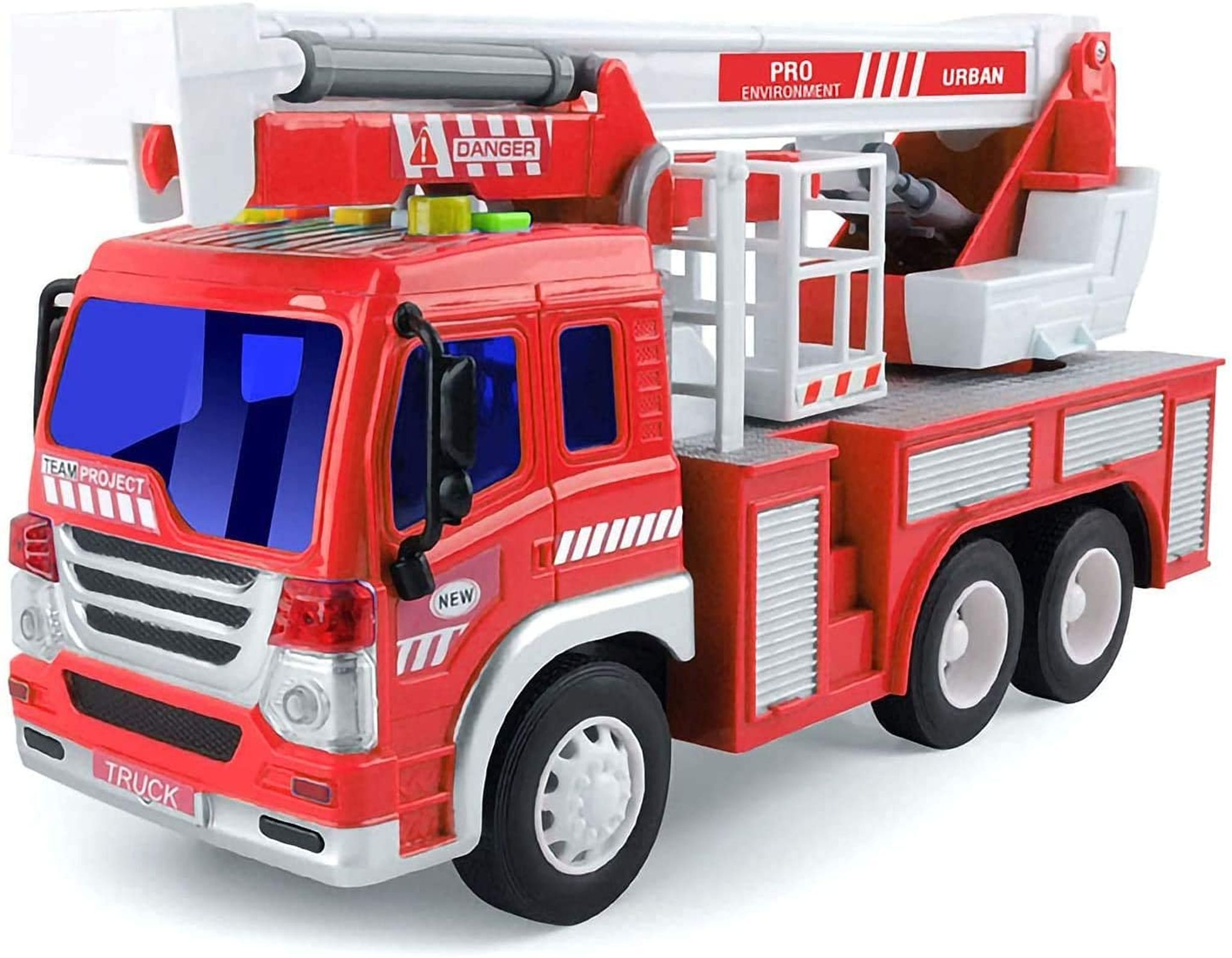odsellingaaa Feuerwehrauto, Reibungskraft Spielzeug Auto, Feuerwehr Spielzeug, mit Leiter, Licht & Sound, Baufahrzeug für Jungen 4, 3, 2 Jahre Zurückziehen OD-629-583