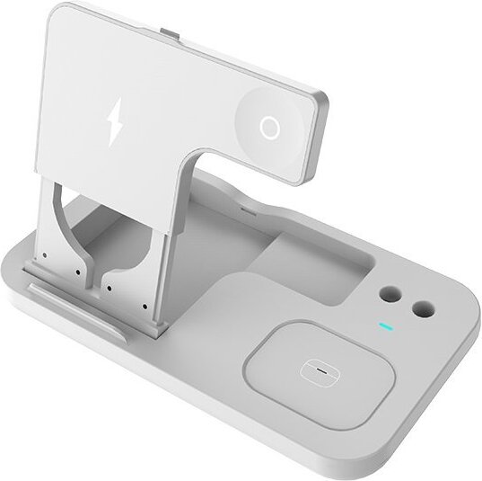 Bezdrôtová nabíjačka 4v1 pre mobilný telefón, slúchadlá, pero a hodinky - biela